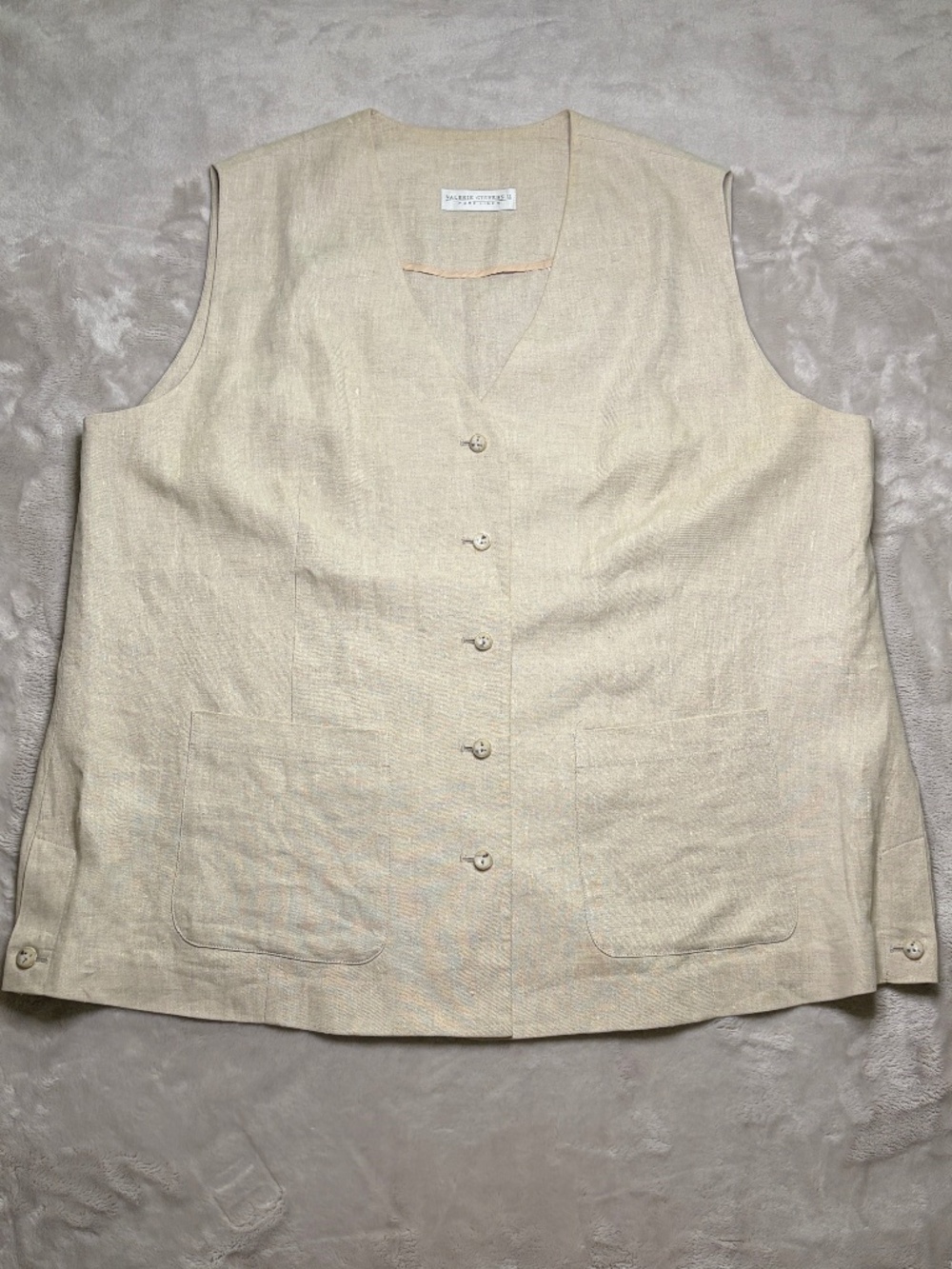 Vtg Valerie Stevens Pure Linen Vest Womens 20W Beige Lagenlook Minimalist Chic